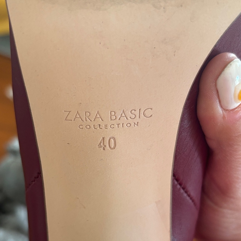 Zara Burgundy Leather Knee-High Heeled Boots - Picture 4 of 11